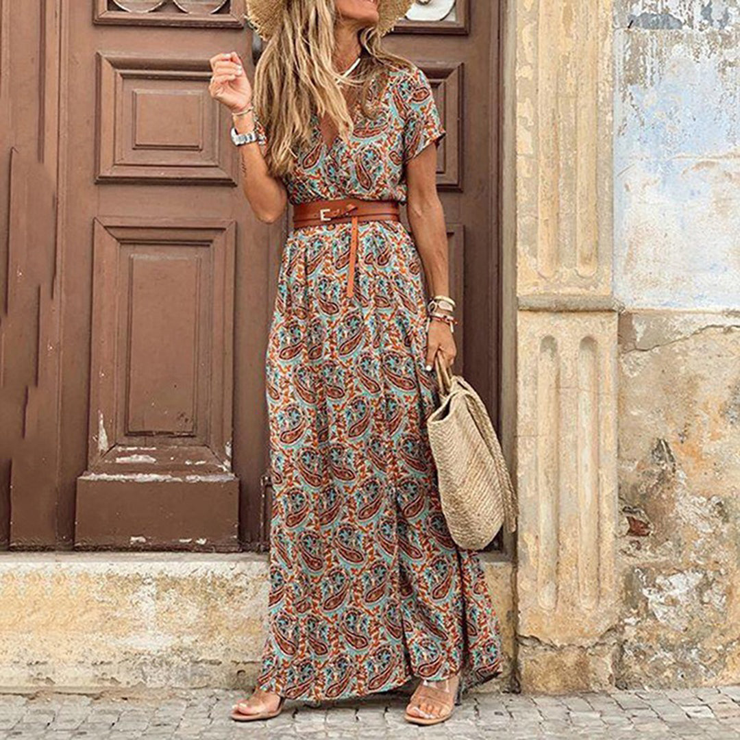 Jazzara - Vintage V-Neck Belted Midi Dress