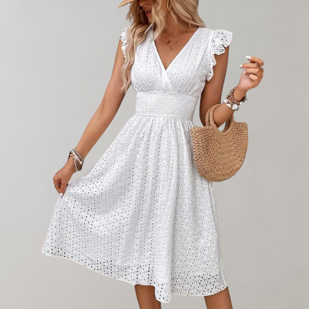 Eira - Elegant Elastic Waist Midi Dress