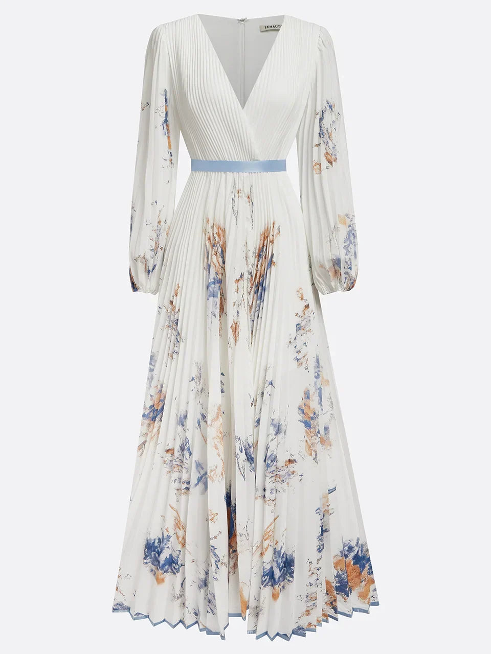 Halston - Elegant V-Neck Puff Sleeve Dress