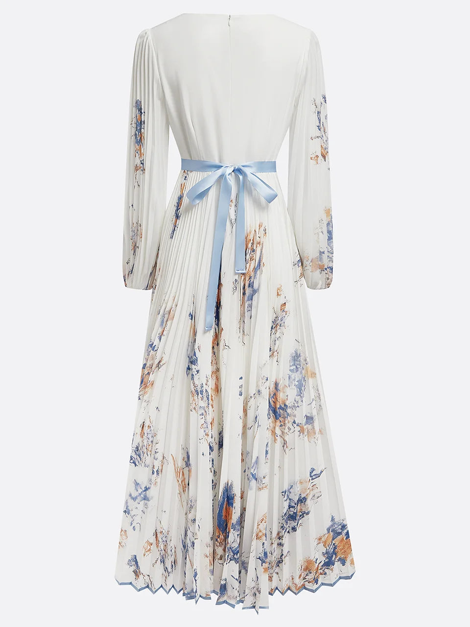 Halston - Elegant V-Neck Puff Sleeve Dress