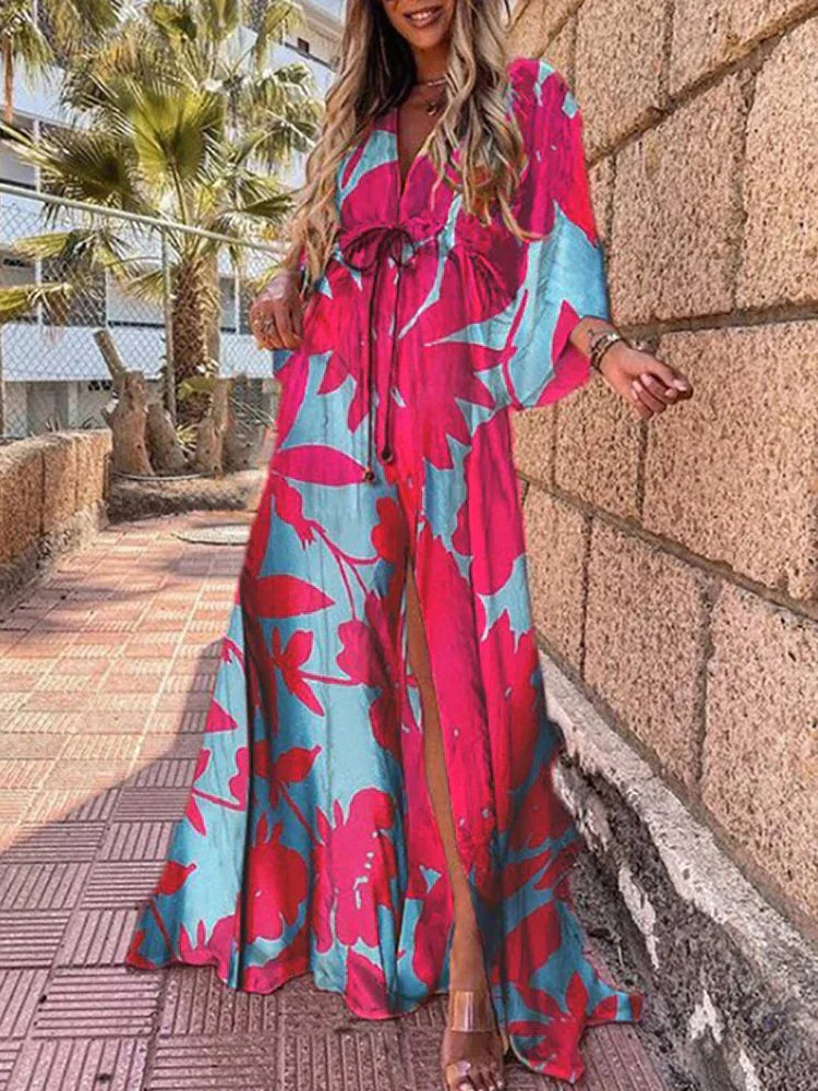 Lara - Bold Print Red Boho Dress