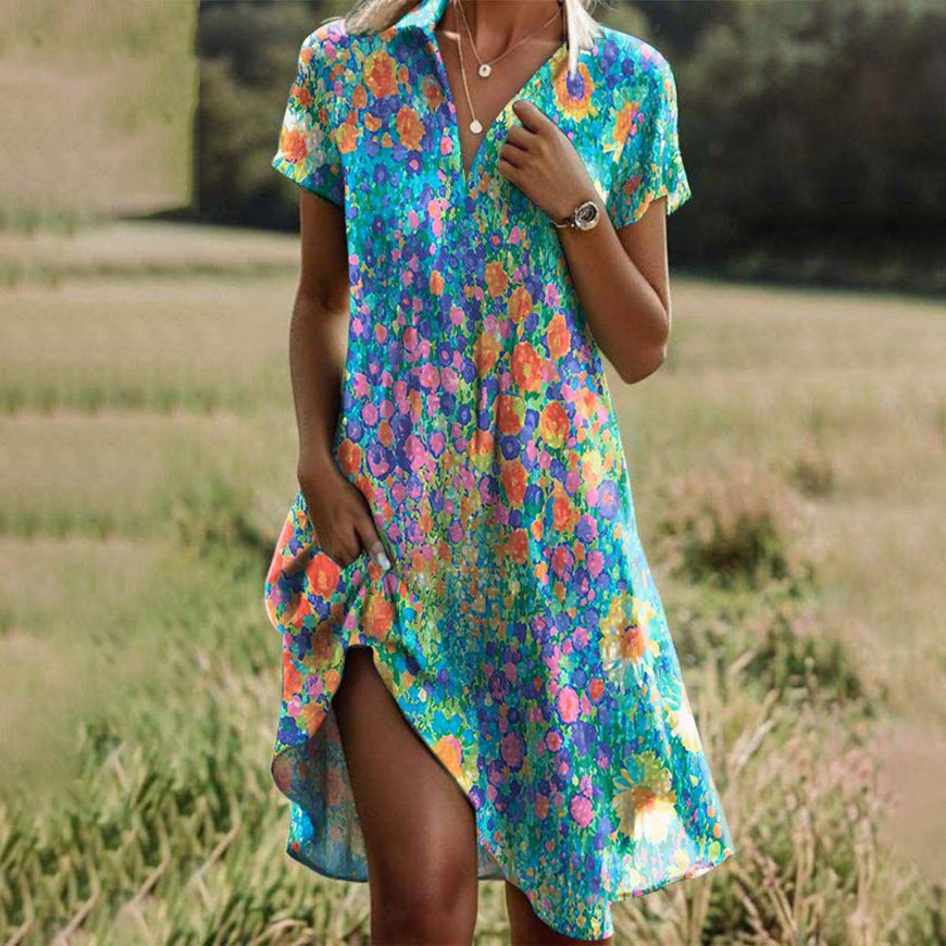 Rachel - Vintage Floral V-Neck Dress